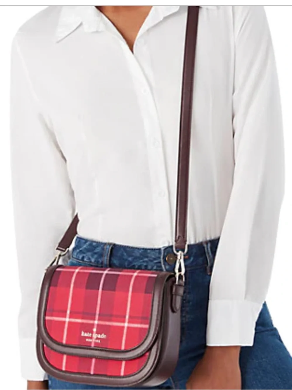 Kate Spade New York BLAKE PLAID SADDLE  CROSSBODY BAG